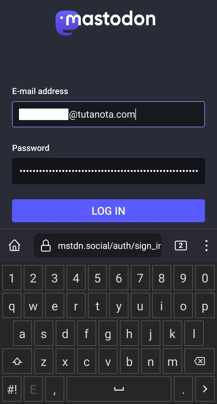 Login page of the Mastodon instance we are using for this guide